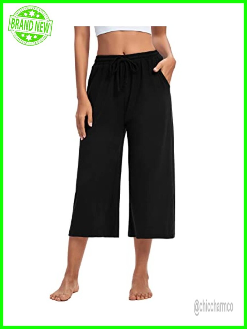 Womens Capri Yoga Pants Wide Leg Drawstring Lounge Pockets Loose Workout